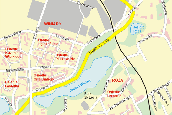 Mapa ( Plan ) Gniezna. Warstwa gwna. Gniezno - Wielkopolska.    
   Warstwa gwna prezentuje ukad ulic Gniezna, oraz okolicznych miejscowoci. Zaznaczono: gwne trasy komunikacyjne, trasy przelotowe Gniezna, jeziora, rzeki, trasy kolejowe, tereny zielone, przemysowe i zarysy zabudowa. Mapa wykonana jest w skali 1:10 000 - warstwa podstawowa oraz w wikszych skalach.

Gniezno - warstwa gwna Internetowego Planu Gniezna serwisu Cyber Wielkopolska.